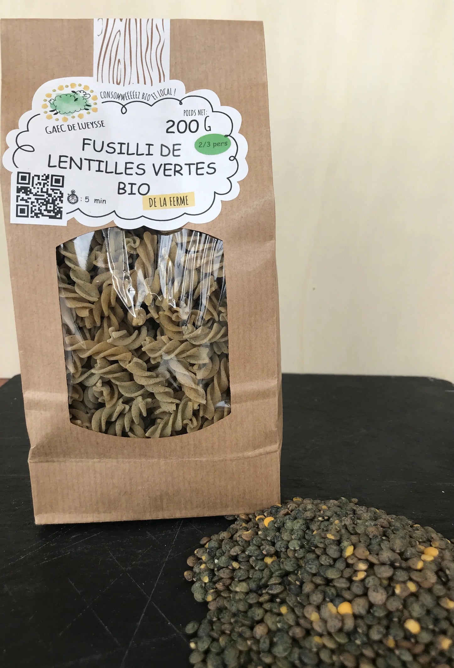 FUSILLI DE LENTILLES VERTES BIO DE LOZERE sans gluten GAEC DE LUEYSSE